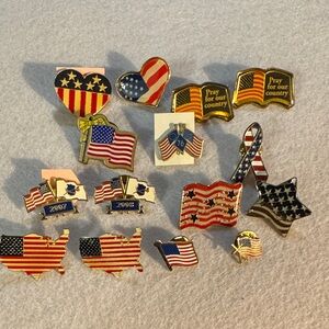 Vintage Flag lapel Patriotic Pins Collection 1976 and more America